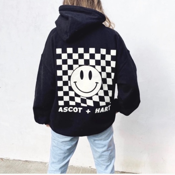 ASCOT + HART Smiley Face Black Hoodie in Medium - Picture 1 of 6